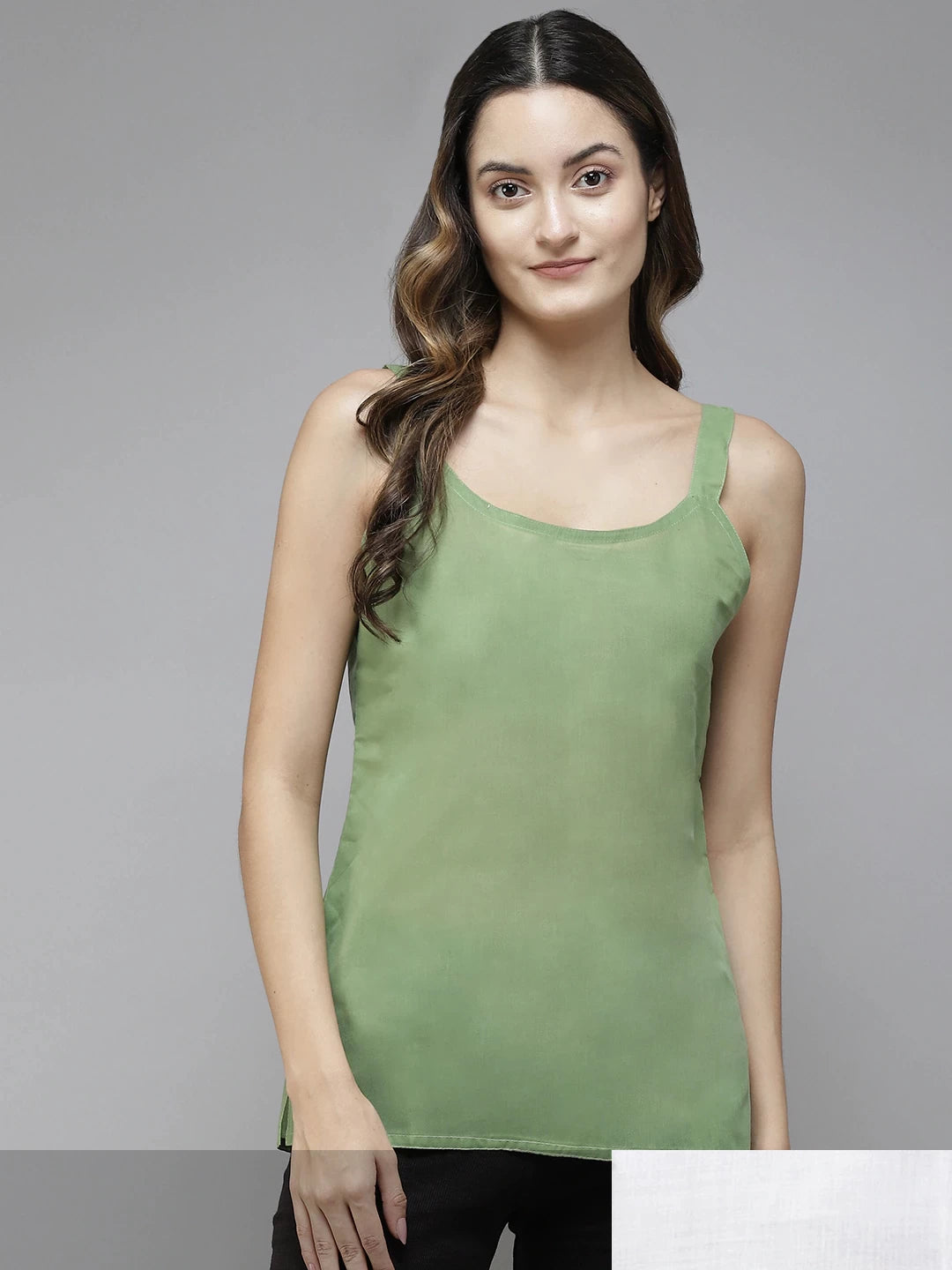 Ada White & Dark Green Cotton Short Slips Combo of 2 A111175.