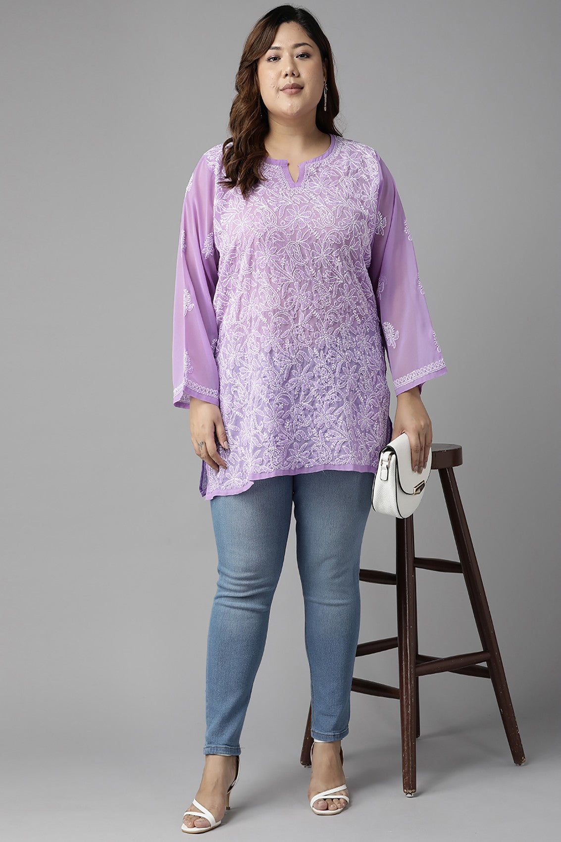 Ada Hand Embroidered Mauve Georgette Lucknowi Chikankari Straight Kurti A911227