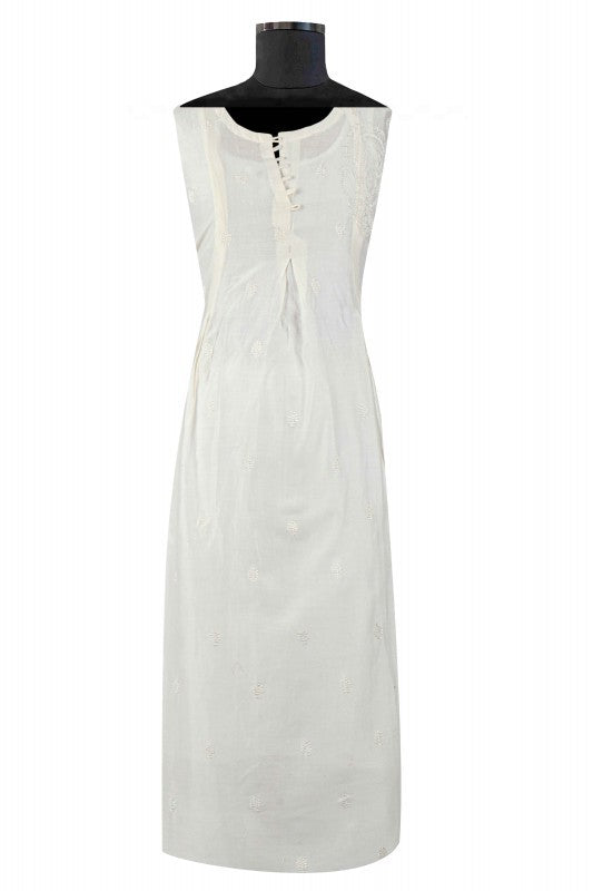 Ada Hand Embroidered White Chanderi Lucknowi Chikankari Semi-Stitched Kurta Piece A601075