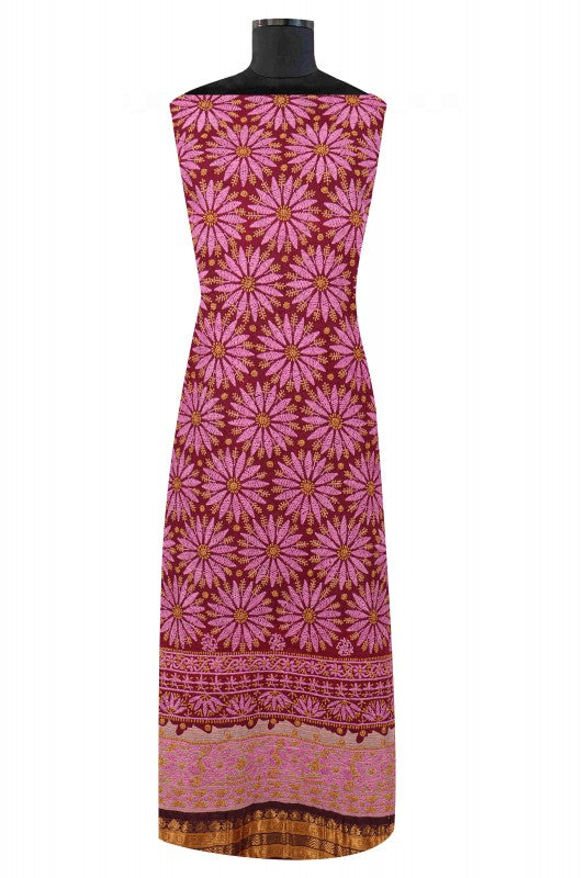 Ada Hand Embroidered Maroon Cotton Lucknowi Chikan Unstitched Suit Piece A44949