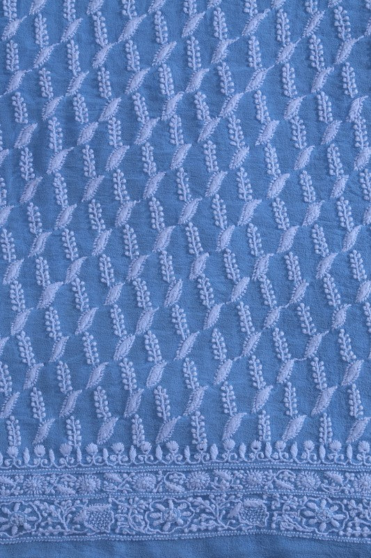 Ada Hand Embroidered Cyan Blue Pure Georgette Lucknow Chikankari Men's Kurta Piece-A111679