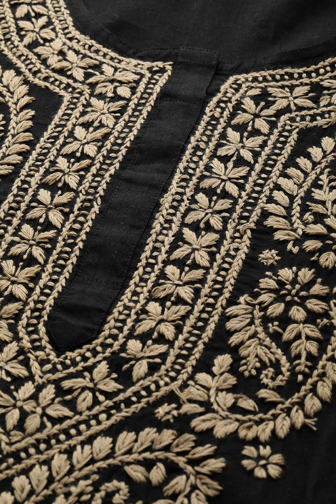 Ada Hand Embroidered Black Cotton Lucknowi Chikankari Straight Kurta A207632