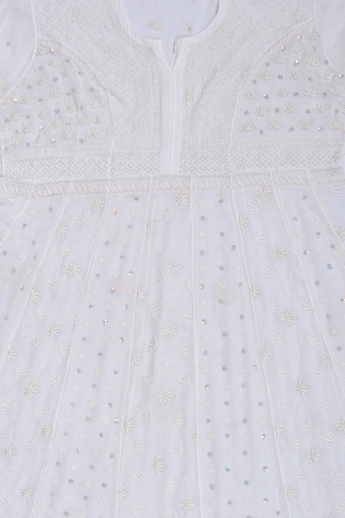 Ada Hand Embroidered White Georgette Lucknowi Chikankari Semi-Stitched Anarkali Kurta Dupatta Set With Pearl Work 01A223203