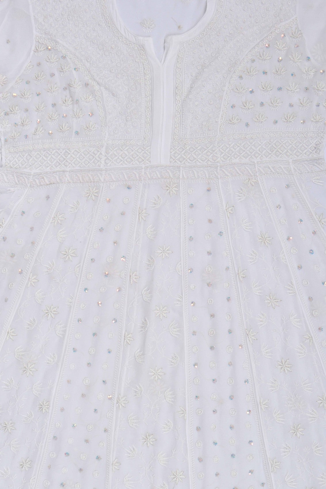Ada Hand Embroidered White Georgette Lucknowi Chikankari Semi-Stitched Anarkali Kurta Dupatta Set With Pearl Work 01A223203