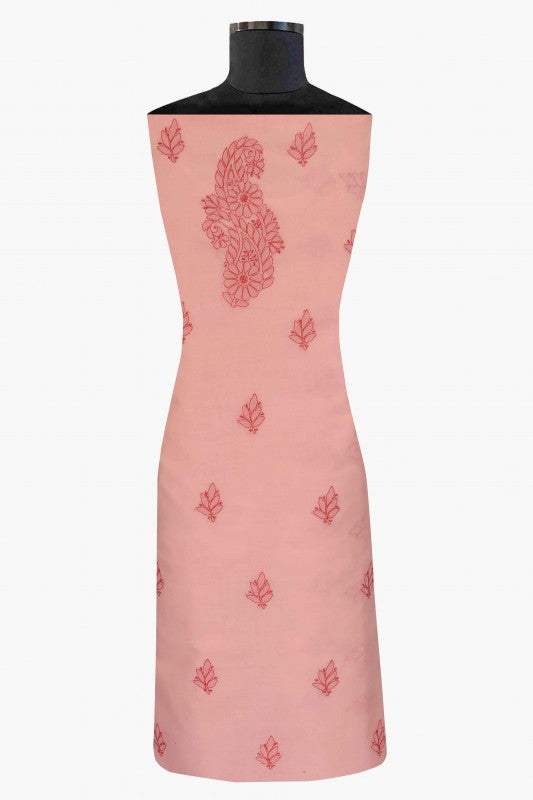 Ada Hand Embroidered Light Pink Cotton Lucknowi Chikan Unstitched Suit Piece-A211117