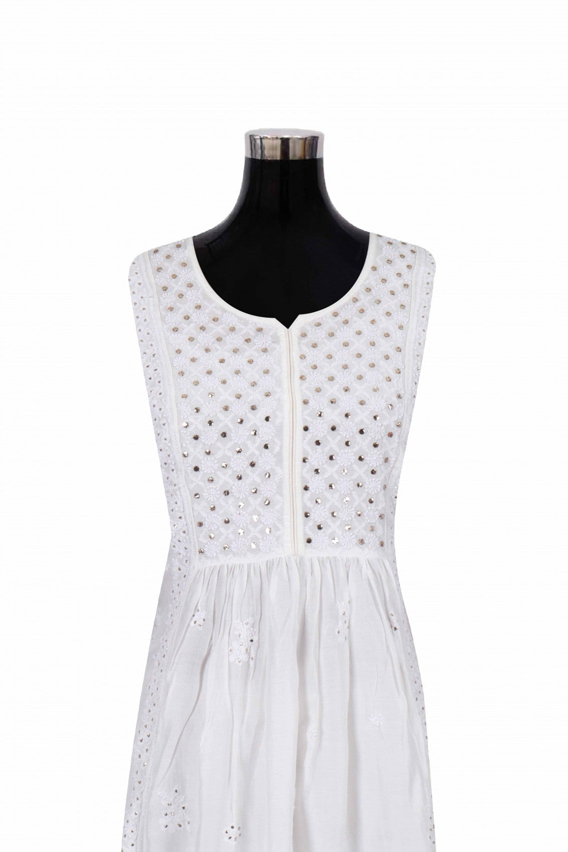 Ada Hand Embroidered White Muslin Lucknowi Chikankari Semi-Stitched Anarkali Kurta Piece With Muqaish Work 01A179471