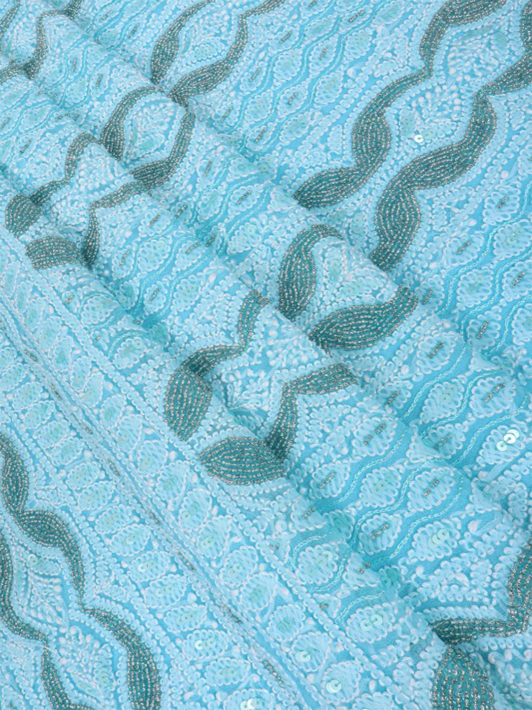 Ada Hand Embroidered Pastel Blue Georgette Lucknowi Chikankari Unstitched Suit Piece With Pearl Work 01A172899