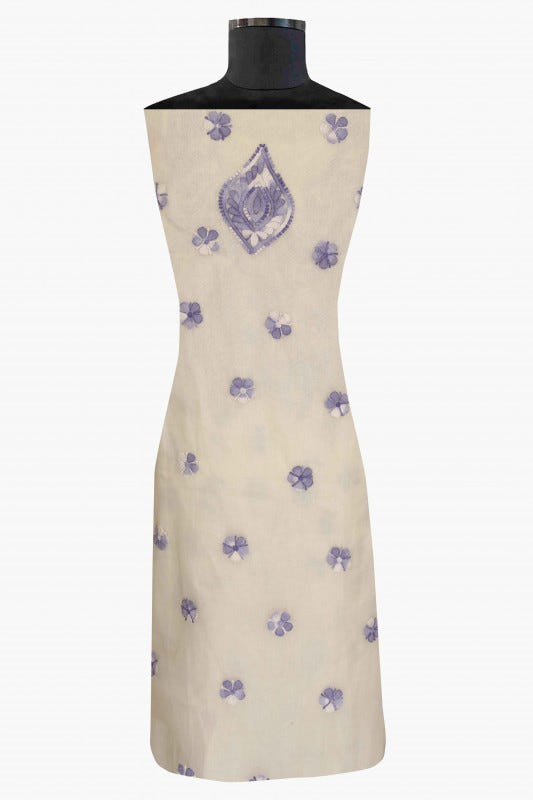 Ada Hand Embroidered Cream Organza Lucknowi Chikan Unstitched Kurta Dupatta Set -A586569