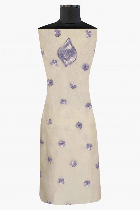 Ada Hand Embroidered Cream Organza Lucknowi Chikan Unstitched Kurta Dupatta Set -A586569
