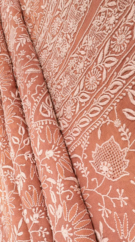 Ada Hand Embroidered Dusty Pink Pure Georgette Lucknowi Chikan Unstitched Kurta Dupatta Set A453588