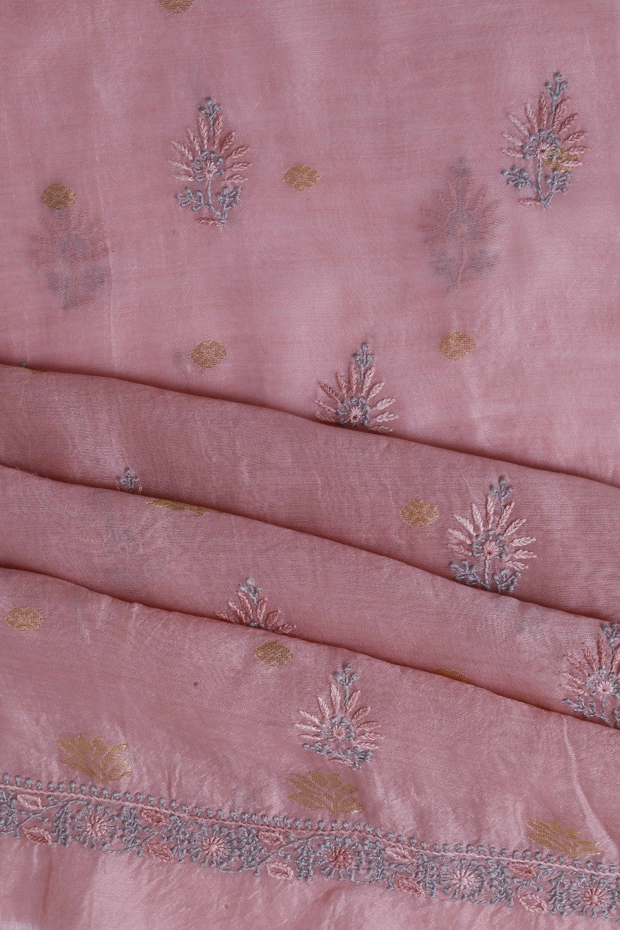 Ada Hand Embroidered Lavender Chanderi Lucknowi Chikan Unstitched Kurta Dupatta Set A622154