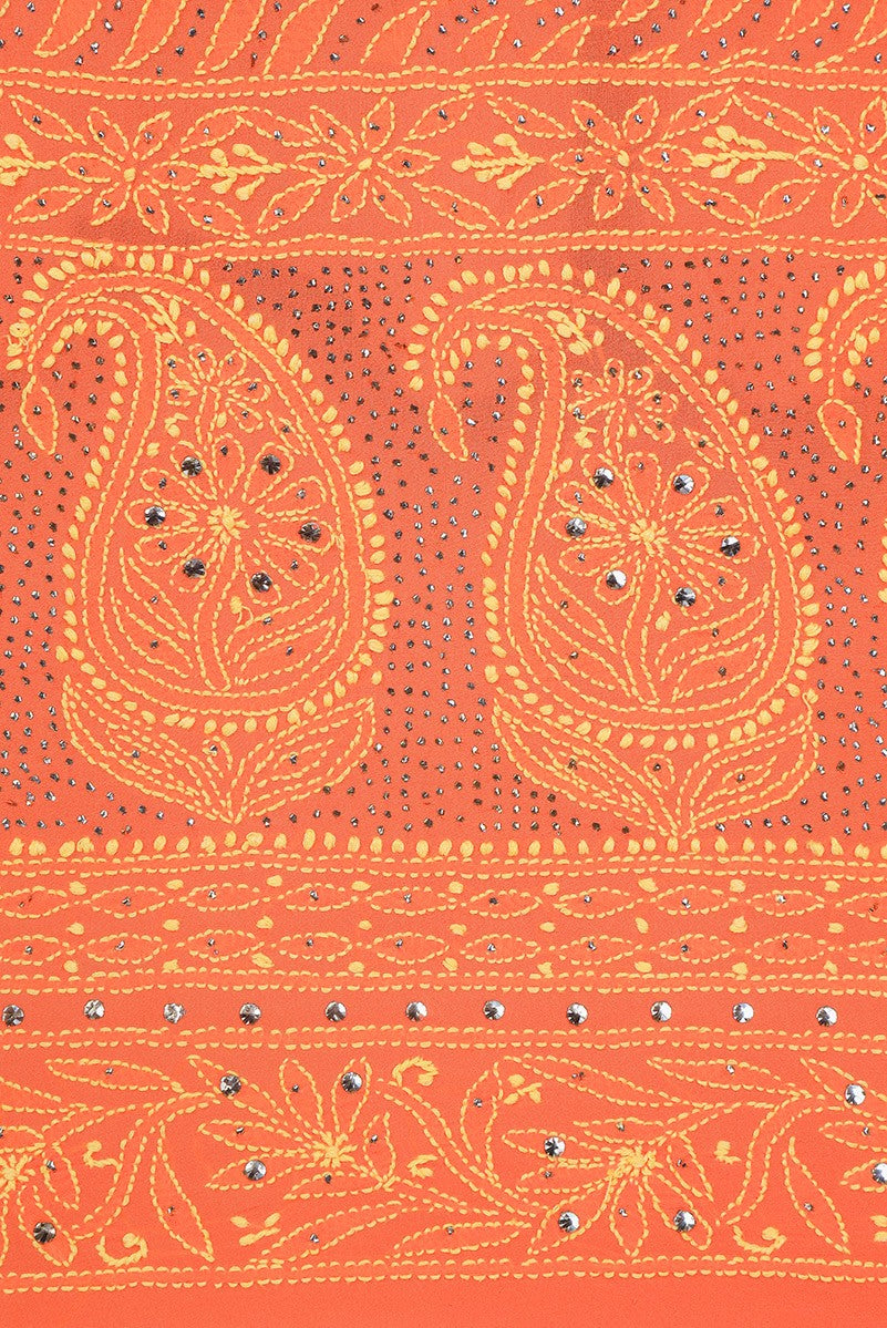 Ada Hand Embroidered Monarch Orange Pure Georgette Lucknowi Chikankari Lehenga Set With Muqaish Work– A600540