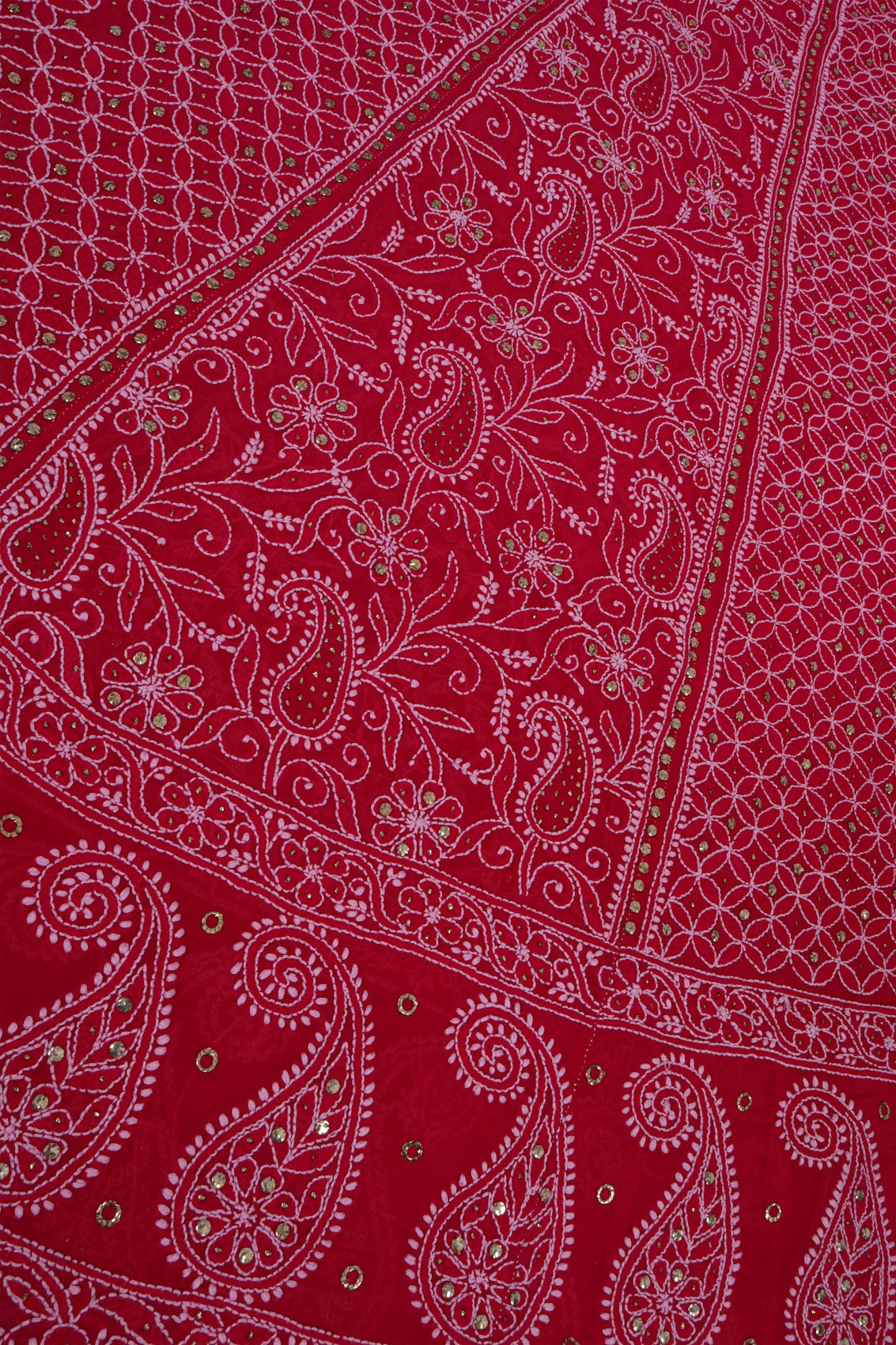 Ada Hand Embroidered Magenta Pure Georgette Lucknowi Chikankari Lehenga Skirt (only skirt) With Muqaish Work 01A149902