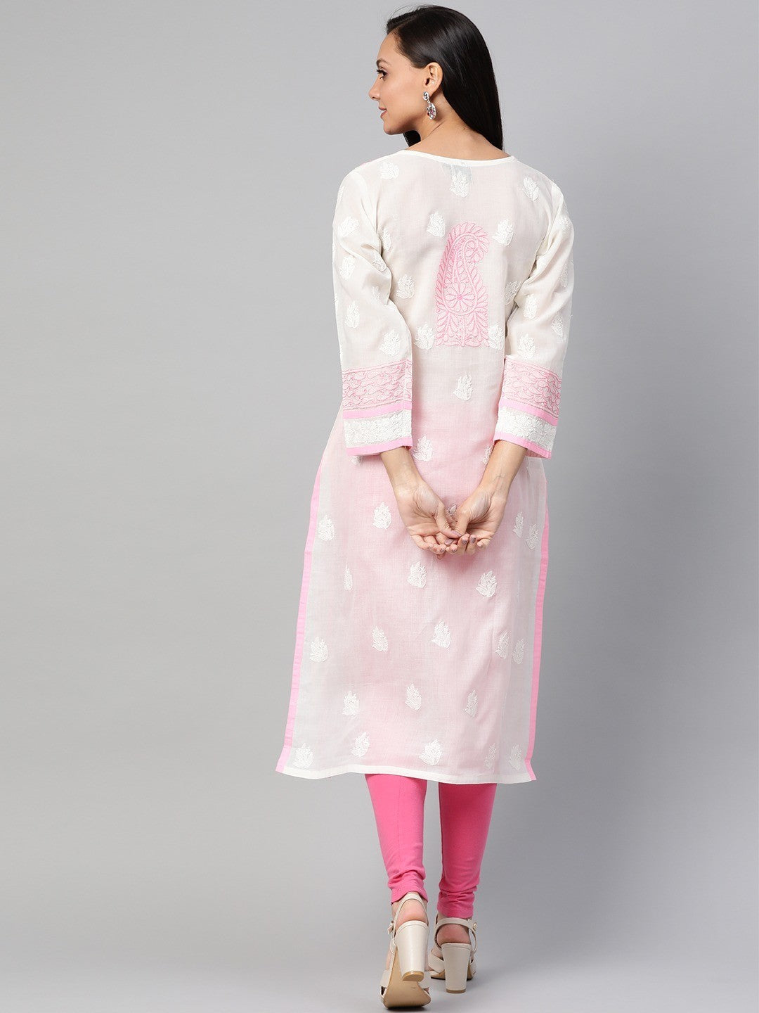 Ada Hand Embroidered White Cotton Lucknow Chikan Straight Kurta A273467