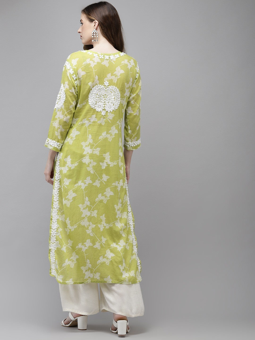 Ada Hand Embroidered Green Cotton Lucknow Chikan Kurta A411352
