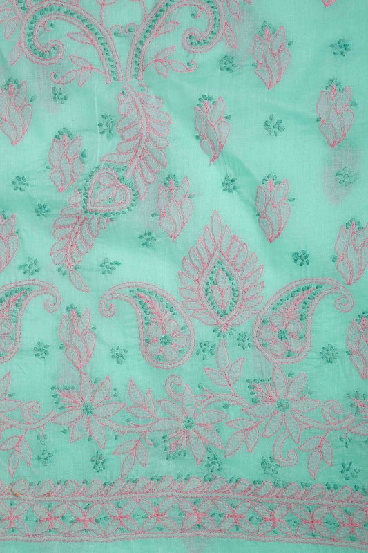 Ada Hand Embroidered Sea Green Cotton Lucknowi Chikan Unstitched Suit Piece-A211123