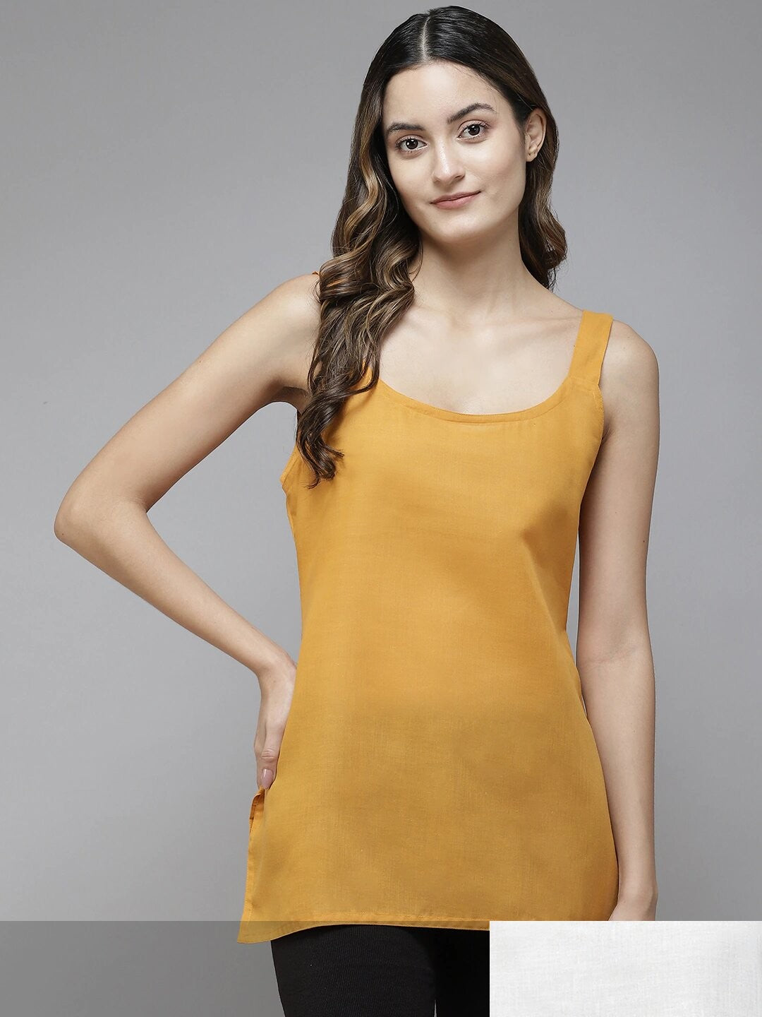 Ada White & Mustard Cotton Short Slips Combo of 2 A111162.