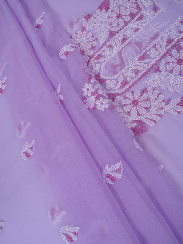 Ada Hand Embroidered Lavender Georgette Lucknowi Chikan Unstitched Kurta Piece A599347