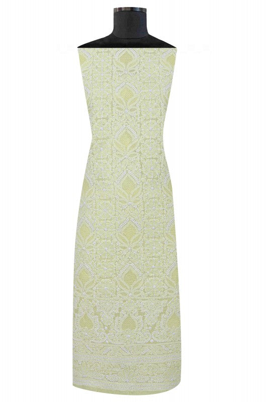 Ada Hand Embroidered Lemon Cotton Lucknowi Chikankari Unstitched Suit Piece 01A166714