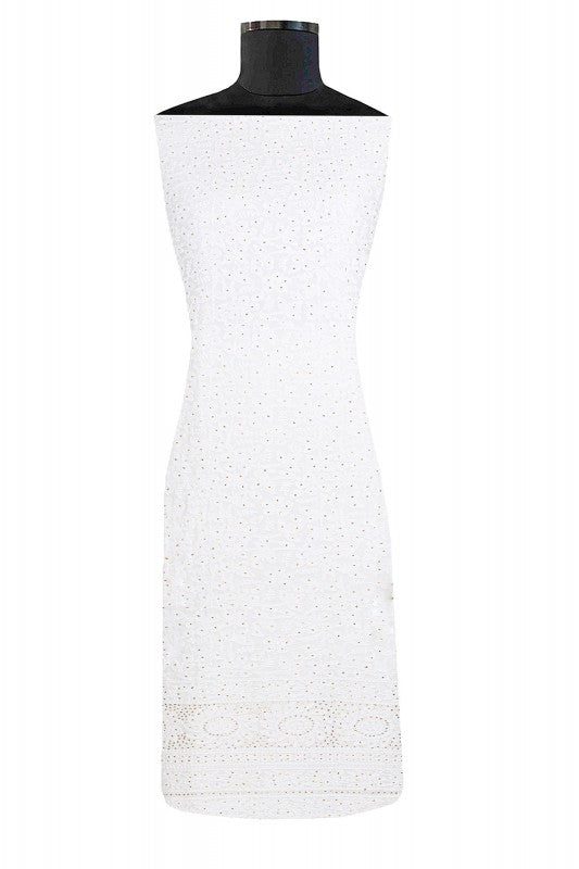 Ada Hand Embroidered White Chanderi Chikan Unstitched Kurta Piece With Muqaish Work- A583347