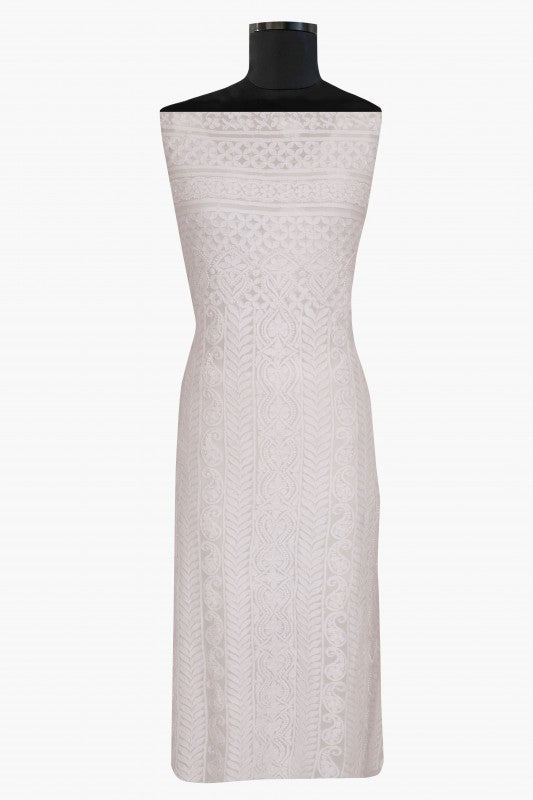 Ada Hand Embroidered White Georgette Lucknowi Chikan Unstitched Kurta Dupatta Set A613046