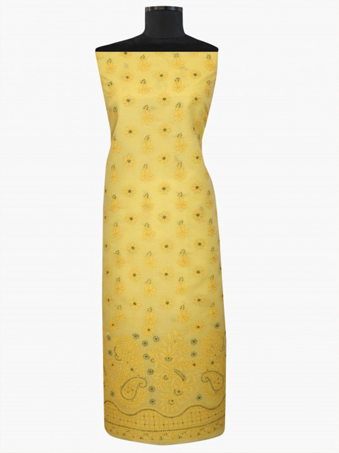 Ada Hand Embroidered Yellow Cotton Lucknowi Chikan Unstitched Suit Piece A100251