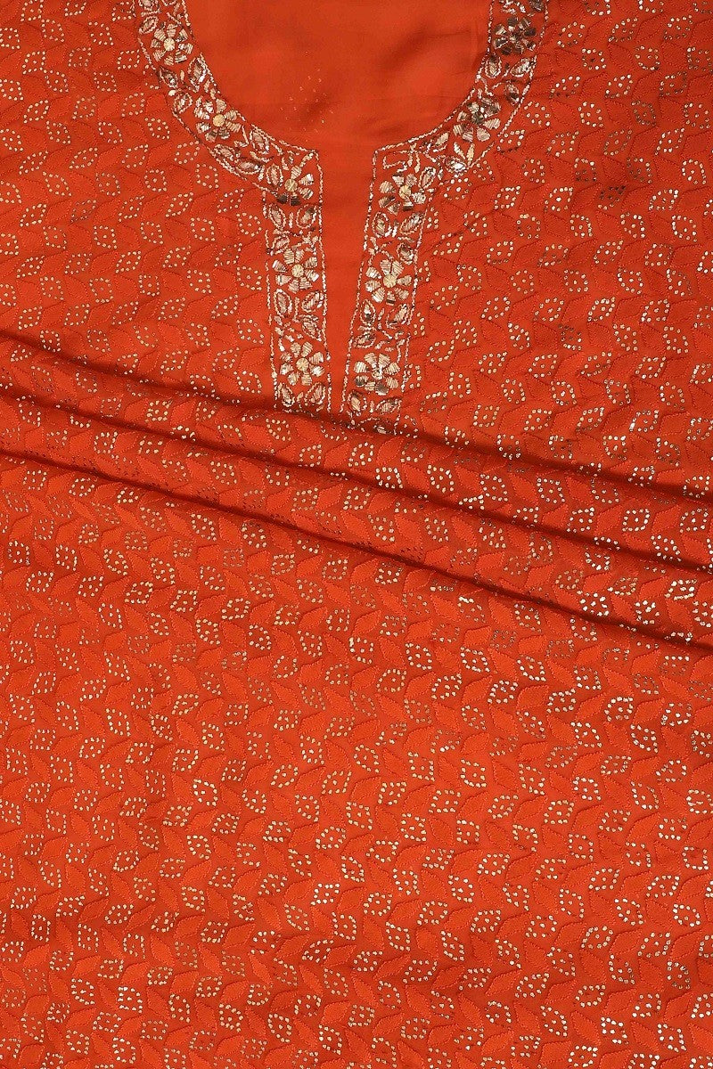 Ada Hand Embroidered Rust Georgette Lucknowi Chikankari Unstitched Kurta Piece With Muqaish Work A621751