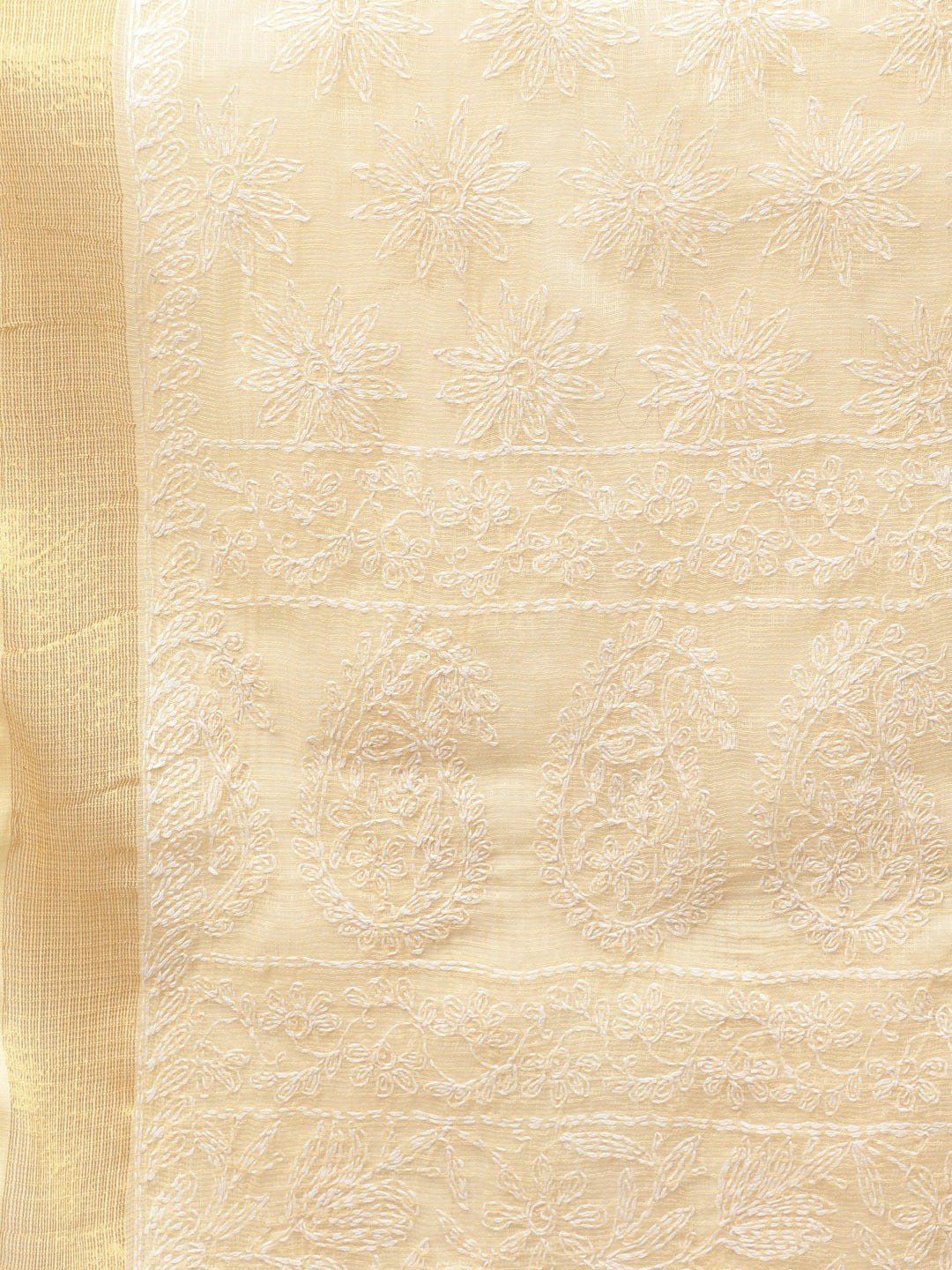 Ada Hand Embroidered Fawn Kota Lucknowi Chikankari Dupatta  A511167