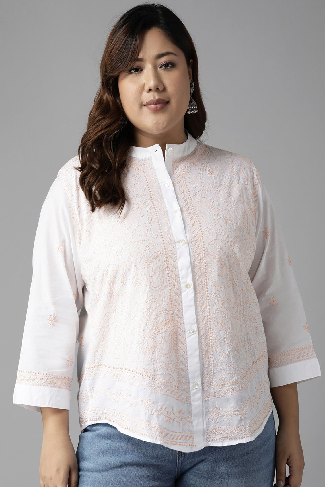 Ada Hand Embroidered White Cotton Lucknowi Chikankari Shirt A911250