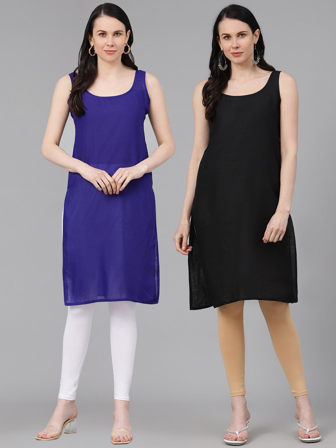 Ada Royal Blue and Black Cotton Long Slips Combo of 2  A330251.