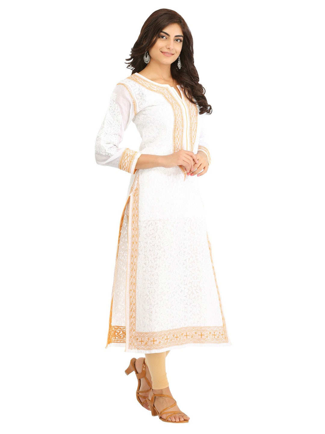 Ada Hand Embroidered White Cotton Lucknowi Chikankari Straight Kurta- A283448