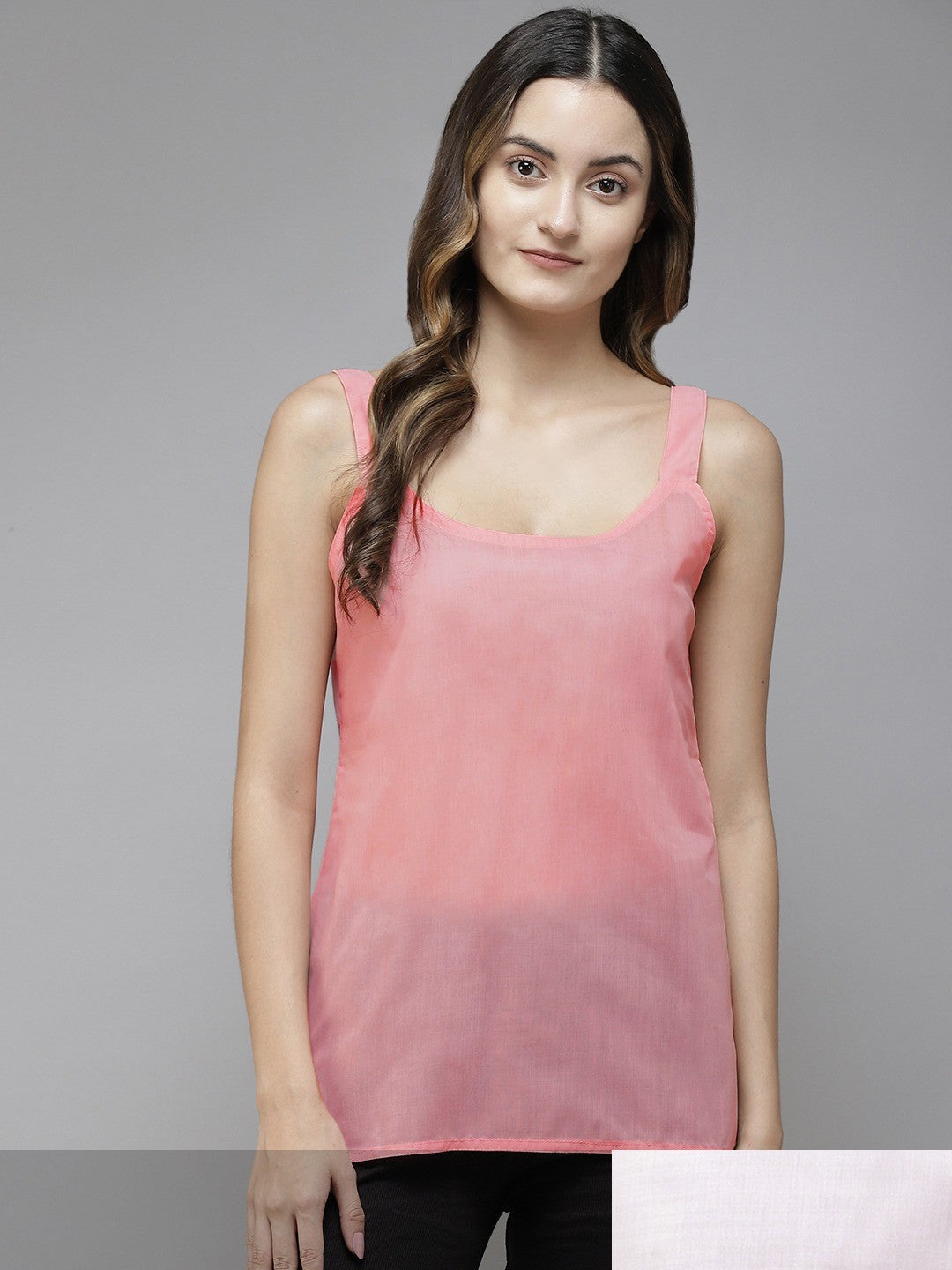 Ada White & Peach Cotton Short Slips Combo of 2 A111168.