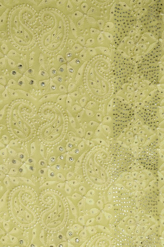 Ada Hand Embroidered Lemon Georgette Chikan Unstitched Kurta Piece With Muqaish Work A559930