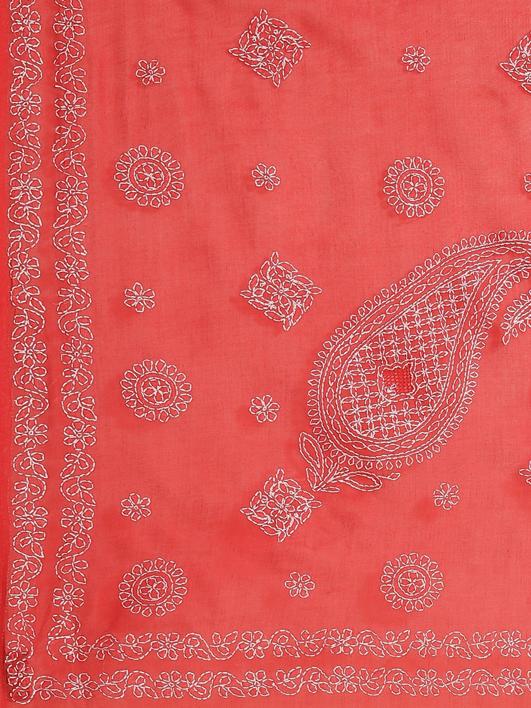 Ada Hand Embroidered Red Cotton Lucknow Chikan Saree With Blouse A311164