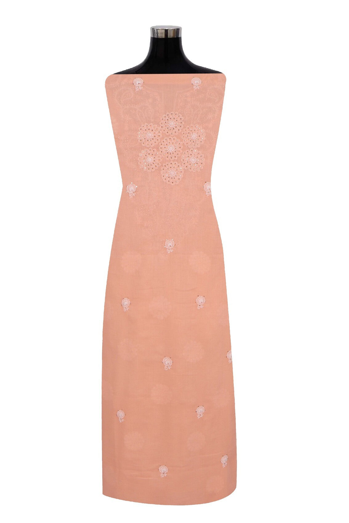Ada Hand Embroidered Peach Cotton Lucknowi Chikankari Unstitched Suit Piece With Muqaish Work 01A165718