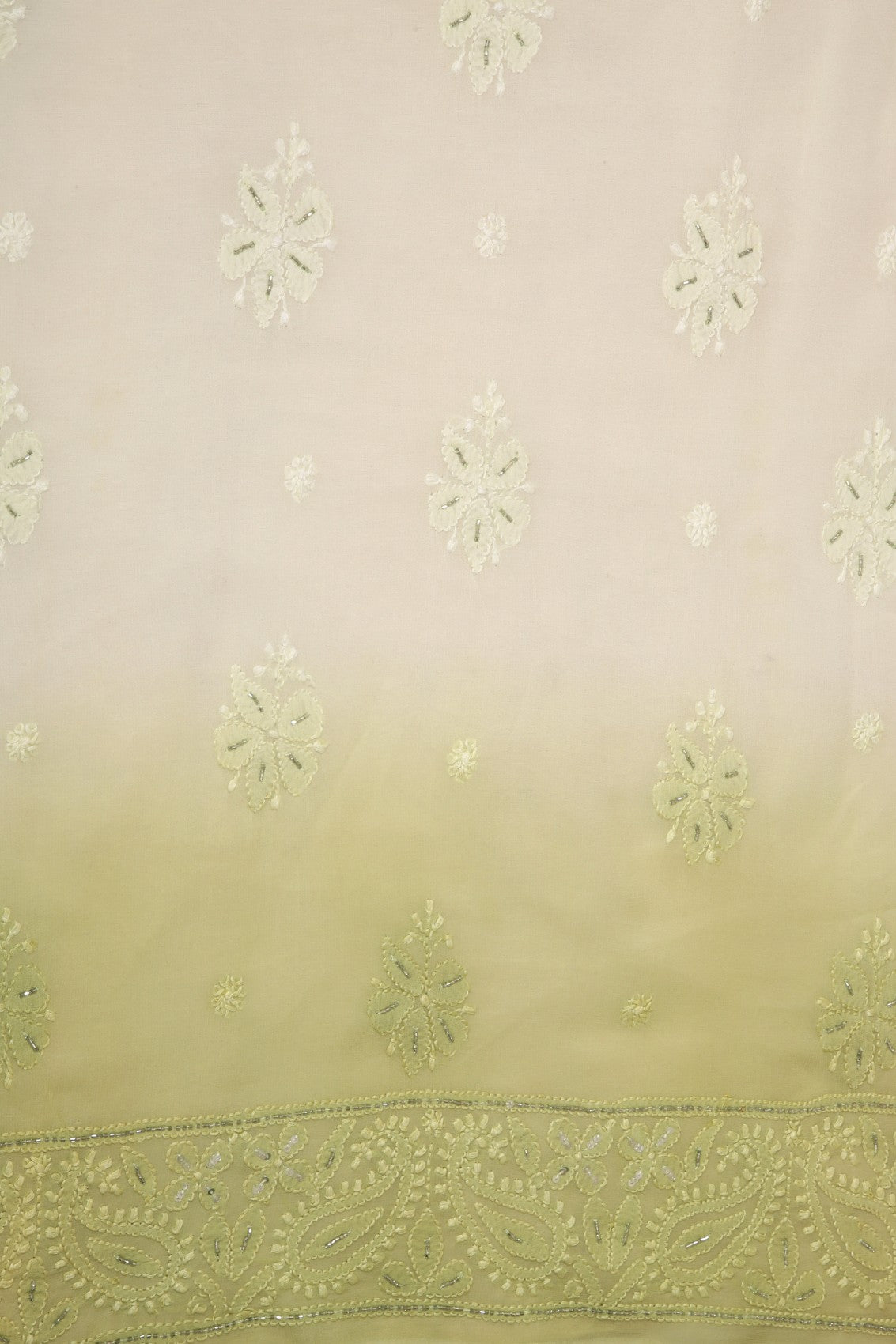 Ada Hand Embroidered Lime Green & Tea Green Ombre Shade Georgette Lucknowi Chikankari Unstitched Kurta Dupatta Set With Cutdana Work 01A255320