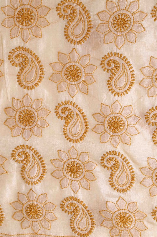 Ada Hand Embroidered Egg Nog Natural Cream Tusser Silk Lucknowi Chikan Unstitched Suit Piece-A446747