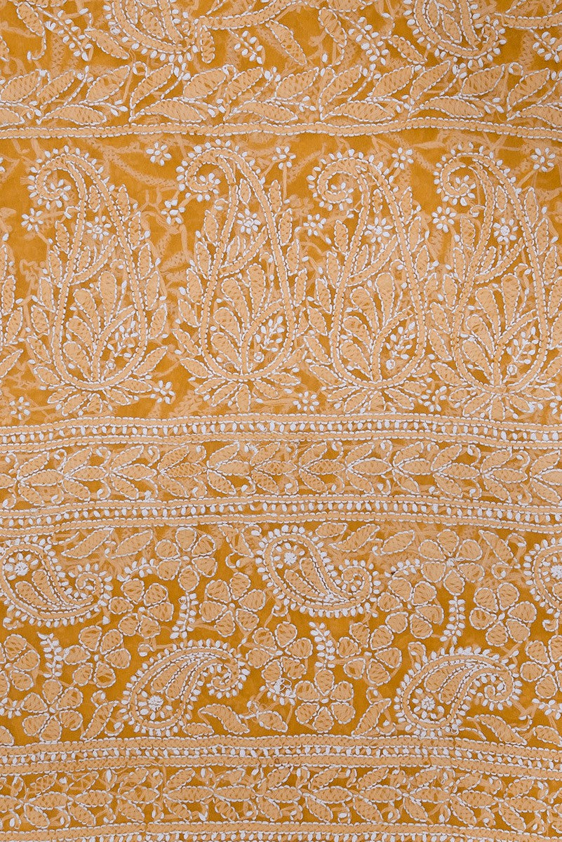 Ada Hand Embroidered Yellow Georgette Lucknowi Chikankari Saree with Blouse A607799