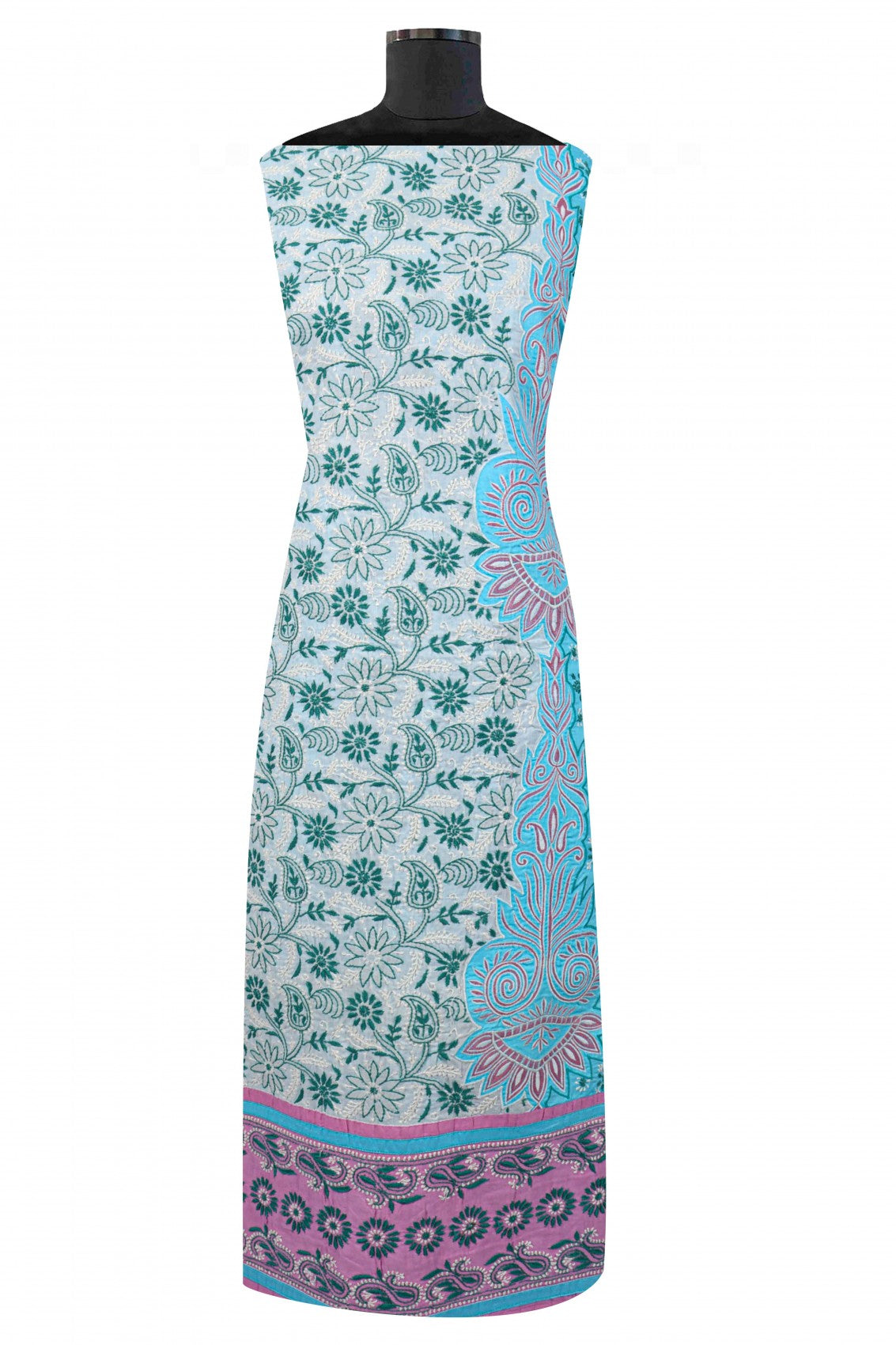 Ada Hand Embroidered White Cotton Lucknowi Chikankari Unstitched Suit Piece A10757