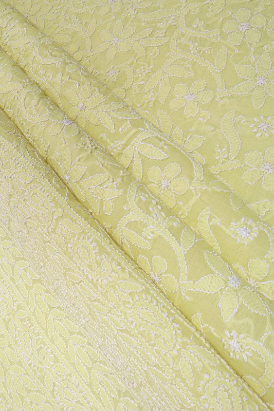 Ada Hand Embroidered Lemon Cotton Lucknowi Chikan Unstitched Suit Piece A620501