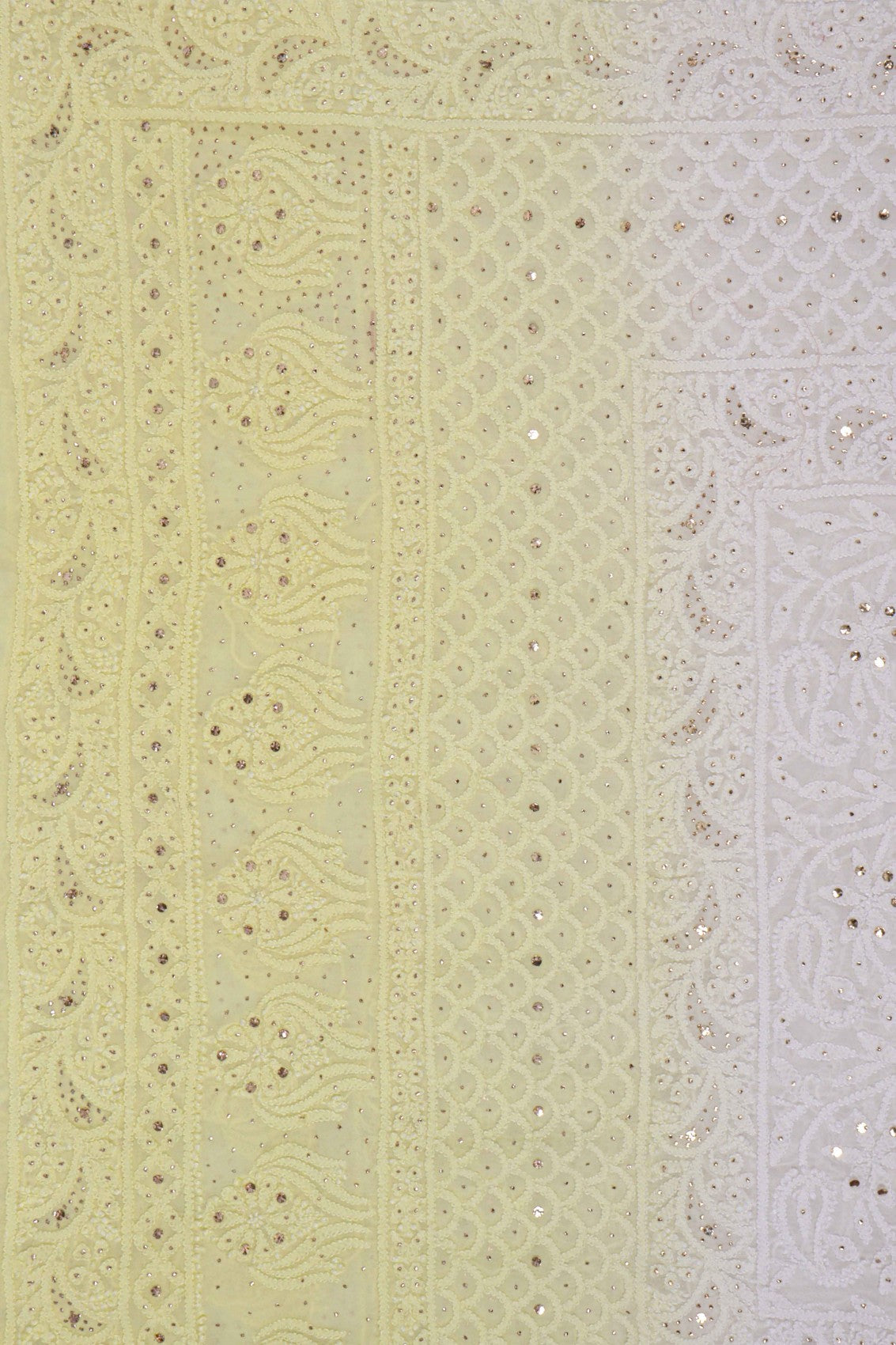 Ada Hand Embroidered Dual Shade Lemon/White Georgette Lucknowi Chikankari Dupatta With Muqaish Work 01A187051