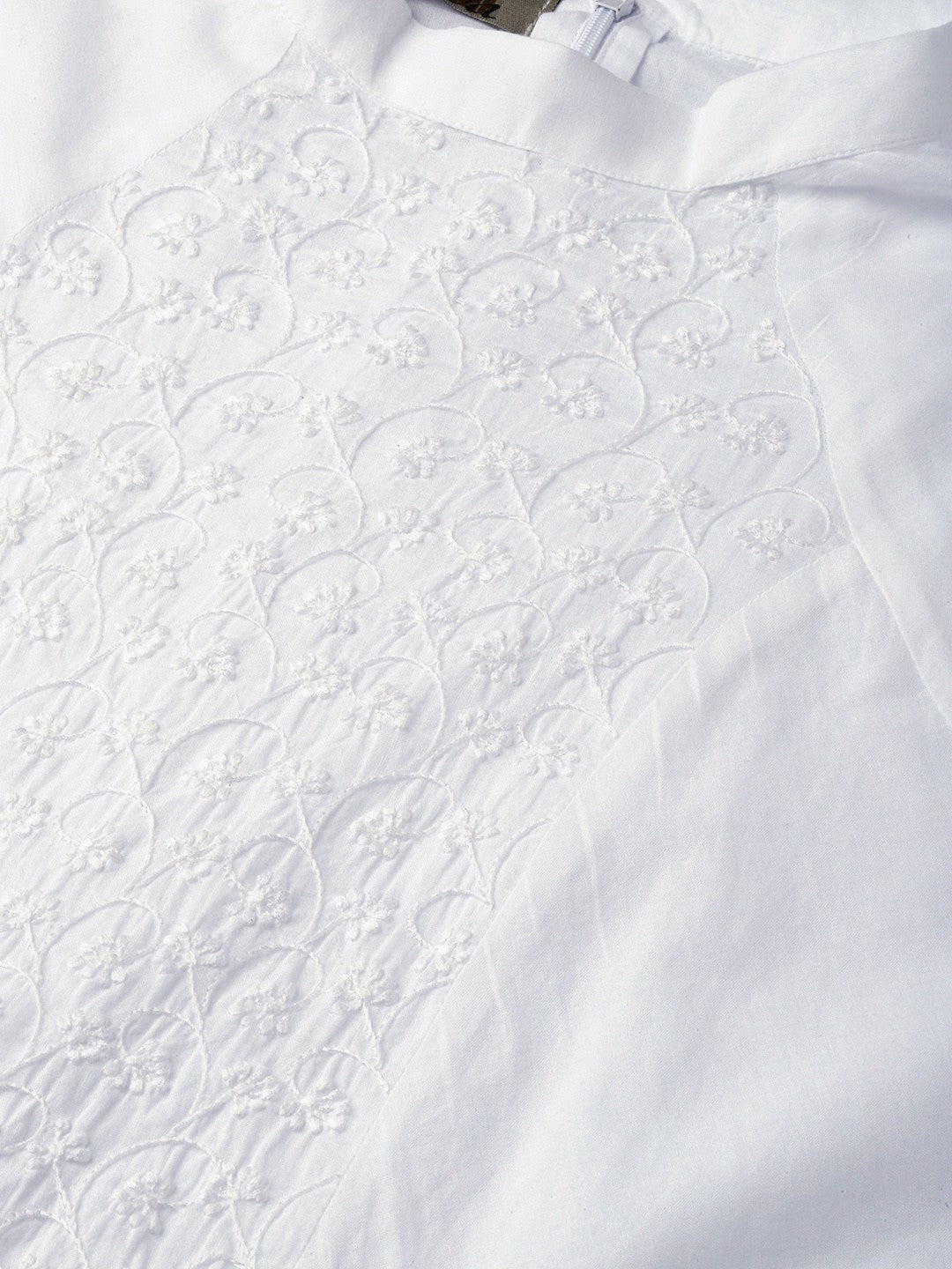 Ada Hand Embroidered White Cotton Lucknow Chikan Top-A100074