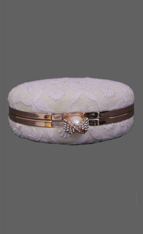 Ada Hand Embroidered White Pure Georgette Lucknow Chikankari Clutch- A548998