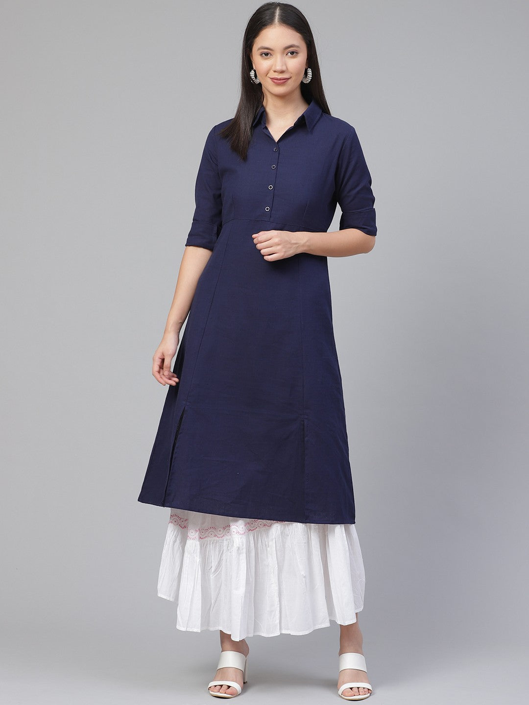 Ada Hand Embroidered White And Pink Cotton Lucknow Chikan Skirt A100312
