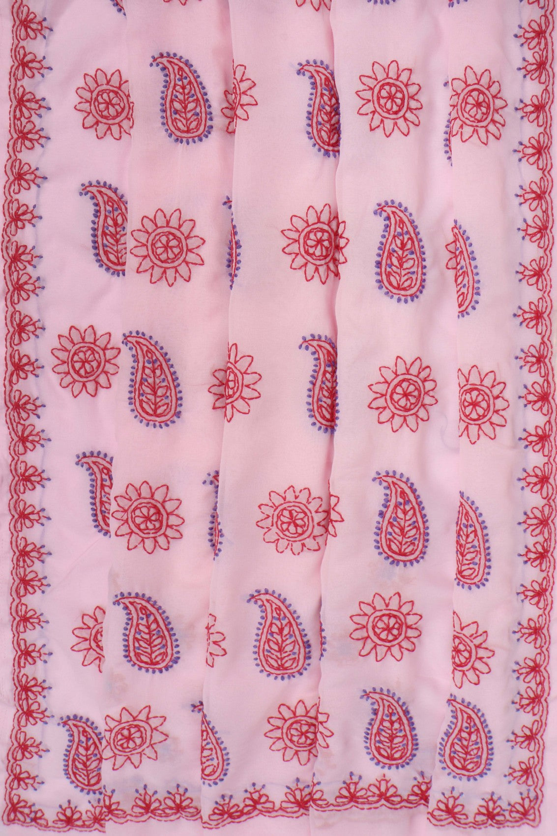Ada Hand Embroidered Light Pink Georgette Lucknowi Chikankari Saree With Blouse A398464