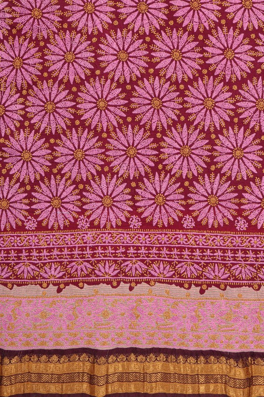 Ada Hand Embroidered Maroon Cotton Lucknowi Chikan Unstitched Suit Piece A44949