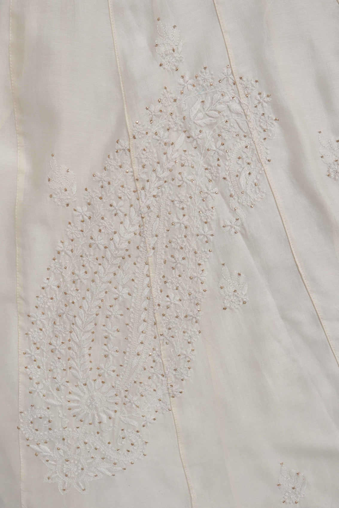 Ada Hand Embroidered Cream Chanderi Lucknowi Chikankari Semi-Stitched Anarkali Kurta Piece With Muqaish Work A623446