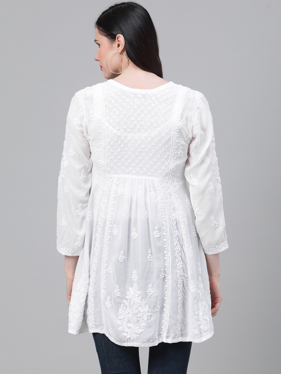 Ada Hand Embroidered White Cotton Lucknowi Chikankari Kurti A911113