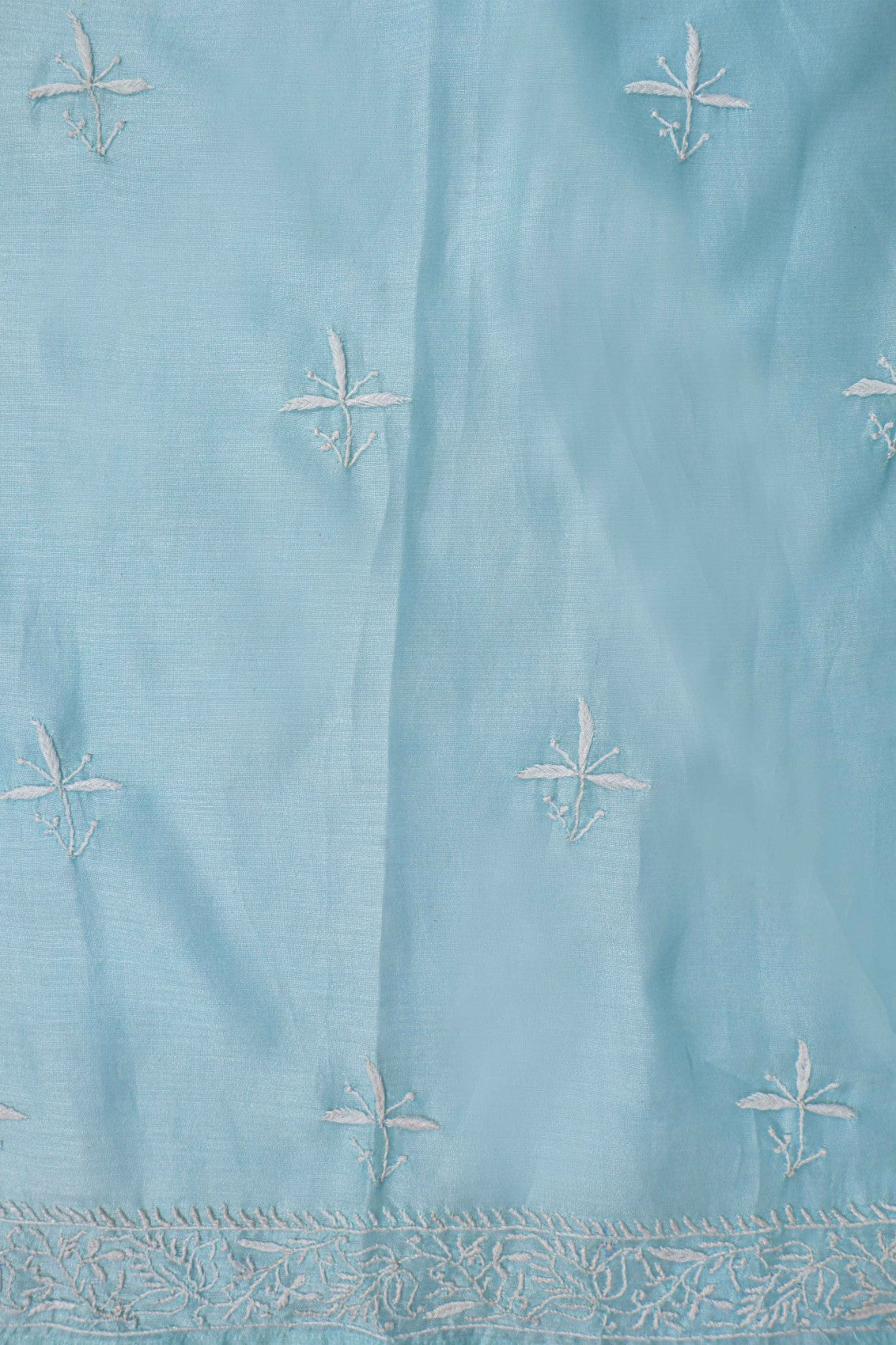 Ada Hand Embroidered Sky Blue Chanderi Lucknowi Chikankari Semi-Stitched Anarkali Kurta Dupatta Set With Zari Work 01A205817