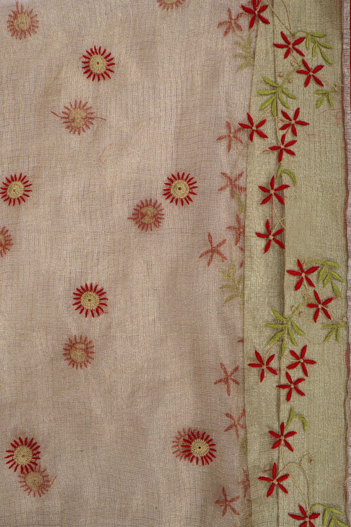 Ada Hand Embroidered Fawn Tissue Lucknowi Chikankari Saree With Blouse 01A622166